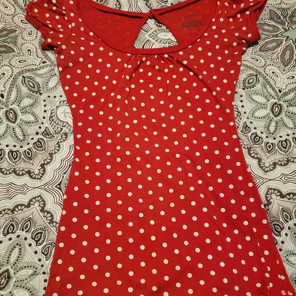 Red with white polka dots rockabilly style shirt